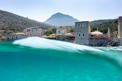Scenic view of sea against clear blue sky