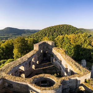 View of castle on mountain against sky