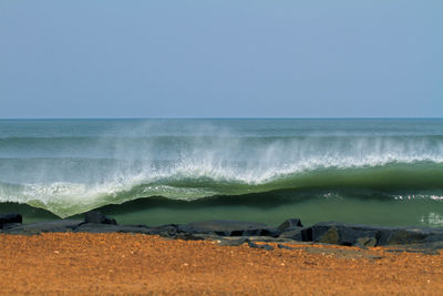 Scenic view of sea against clear sky