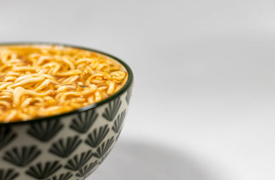 Close-up of bowl on table against white background
