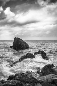 Scenic view of sea against cloudy sky