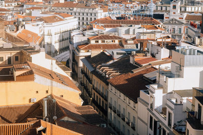 High angle view of buildings in city