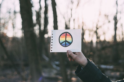 Holding a symbol of peace in the public park