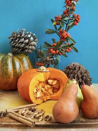 View of pumpkin on table against wall