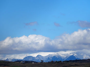 Scenic view of snowcapped mountains against sky