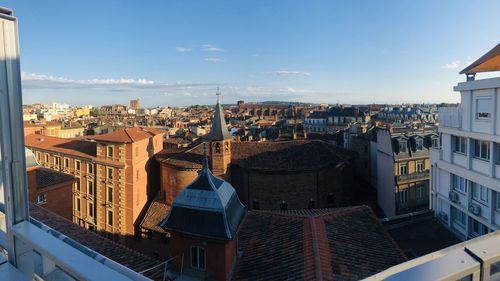 High angle view of townscape against sky