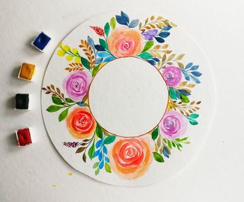 High angle view of multi colored candies on table