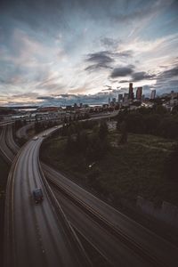 High angle view of road at night