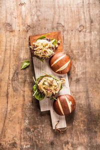 High angle view of bread on cutting board