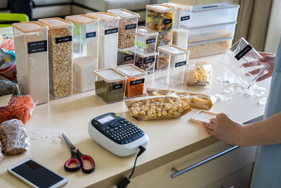 High angle view of preparing food on table