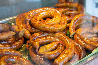 Close-up of food served on table