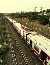 High angle view of railway tracks against sky