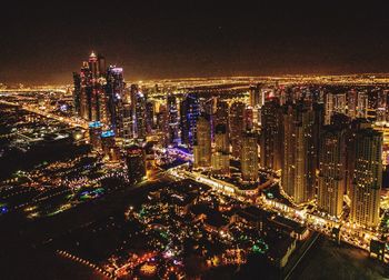 Aerial view of city at night