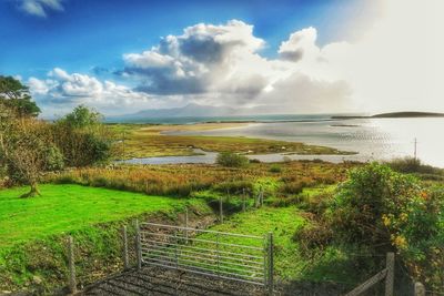 Scenic view of landscape against cloudy sky