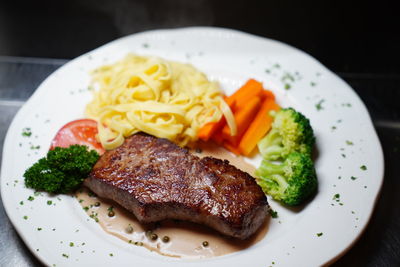 Close-up of food served in plate