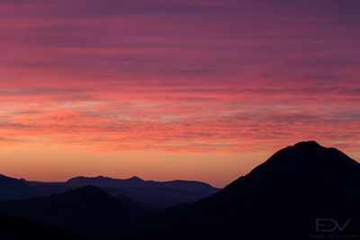 Scenic view of silhouette mountains against sky during sunset