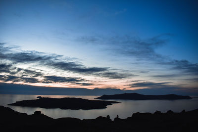 Scenic view of silhouette mountain against sky during sunset