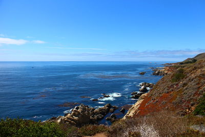 Scenic view of sea against blue sky