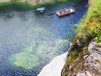 High angle view of boats in sea
