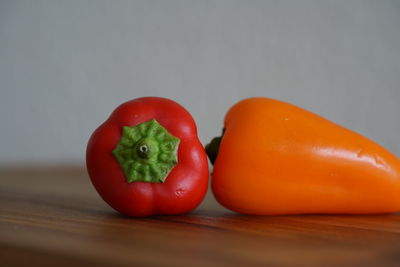Close-up of bell peppers on table