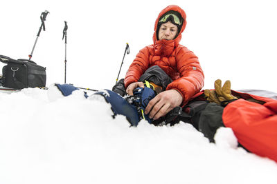 Portrait of man in snow