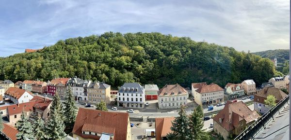 High angle view of townscape against sky