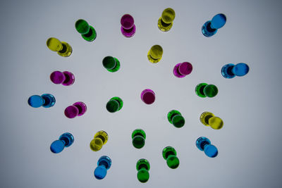 High angle view of multi colored pencils on table