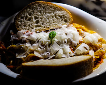 Close-up of meal served in plate