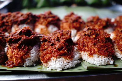 Close-up of meat in plate on table