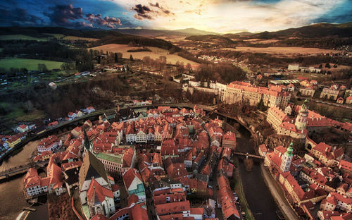 High angle view of buildings in city