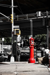 Red traffic on road in city