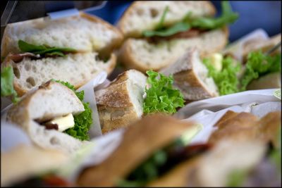 Close-up of sandwiches for sale in market