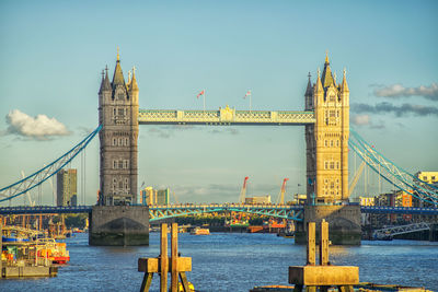 Suspension bridge over river