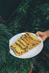 Close-up of hand holding bread