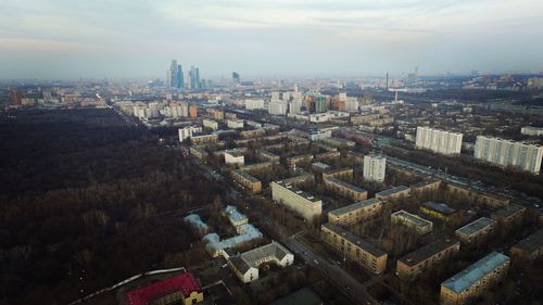 High angle shot of cityscape against the sky