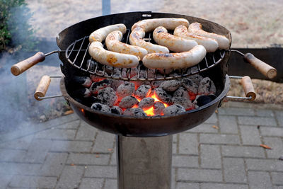 High angle view of barbecue grill