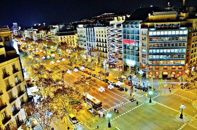 City lit up at night