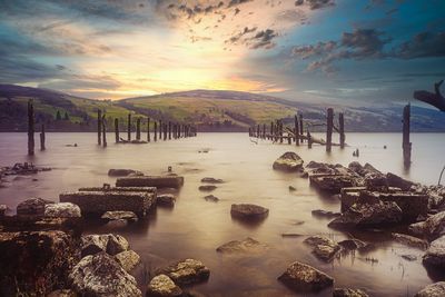 Scenic view of sea against sky during sunset