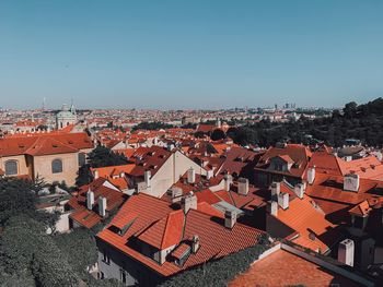 High angle view of townscape against sky