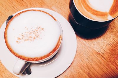 High angle view of coffee on table