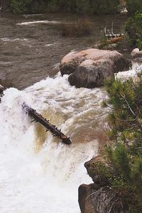 High angle view of rocks on riverbank