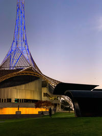 Tower of building against clear blue sky