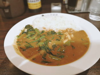 Close-up of soup in plate