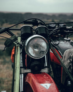 Close-up of motorcycle headlight