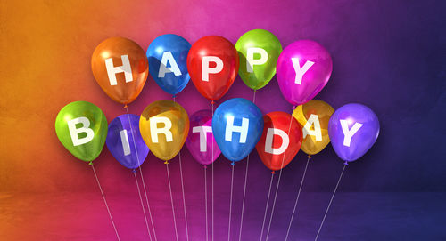 Close-up of multi colored balloons on wall