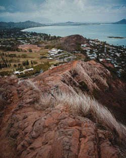 High angle view of beach against sky