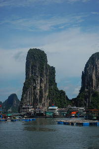 Scenic view of bay against sky