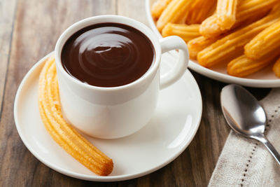 High angle view of coffee on table