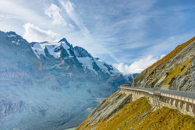 Panoramic view of snowcapped mountains against sky