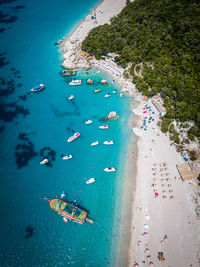 High angle view of boats on beach